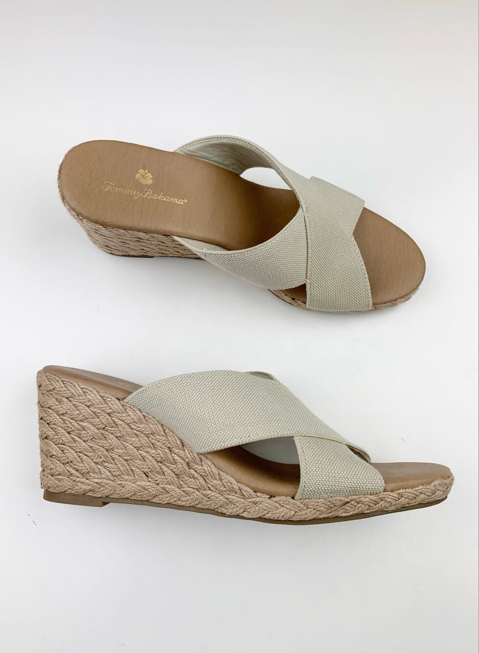 Tommy Bahama Suzette Espadrille Wedge Sandals Beige Slip On Open Toe Women's 9